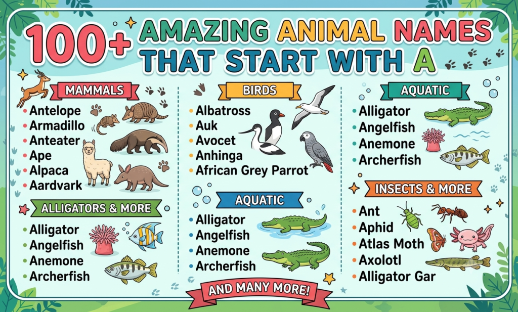 100+ Amazing Animal Names That Start With A