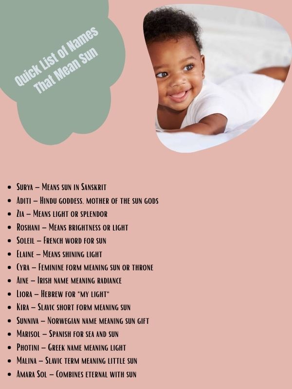 Quick List of Names That Mean Sun