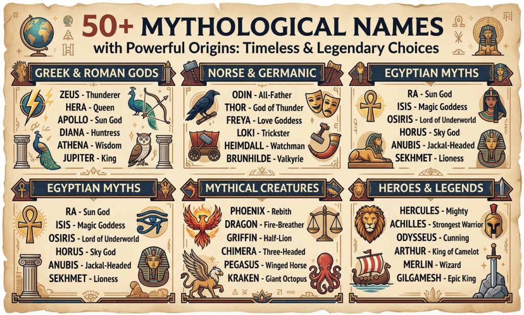 50+ Mythological Names with Powerful Origins: Timeless & Legendary Choices