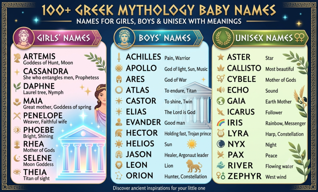 100+ Greek Mythology Baby Names: Names for Girls, Boys & Unisex with Meanings