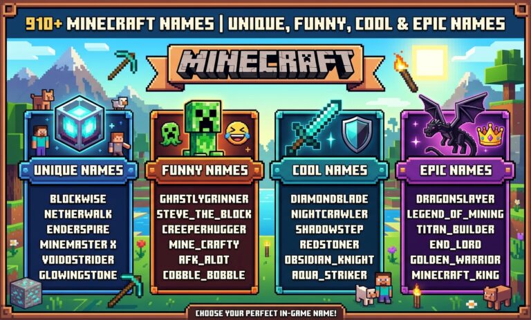 910+ Minecraft Names | Unique, Funny, Cool & Epic Names